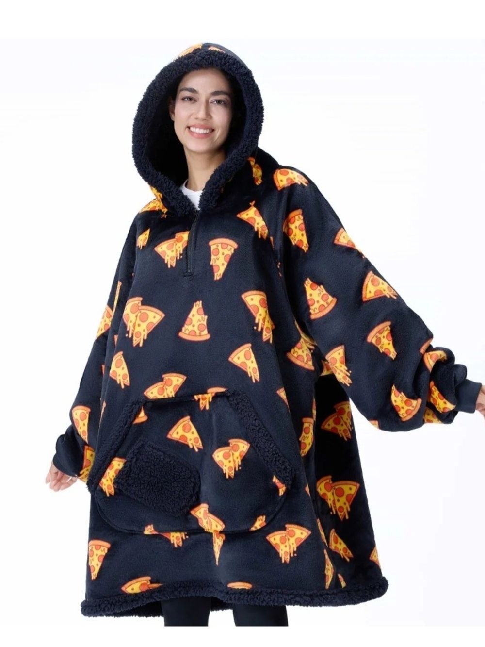 Sherpy Pizza Wearable Blanket Hoodie Adult One Size Fits All (OS) Sherpa Lined - Picture 2 of 4